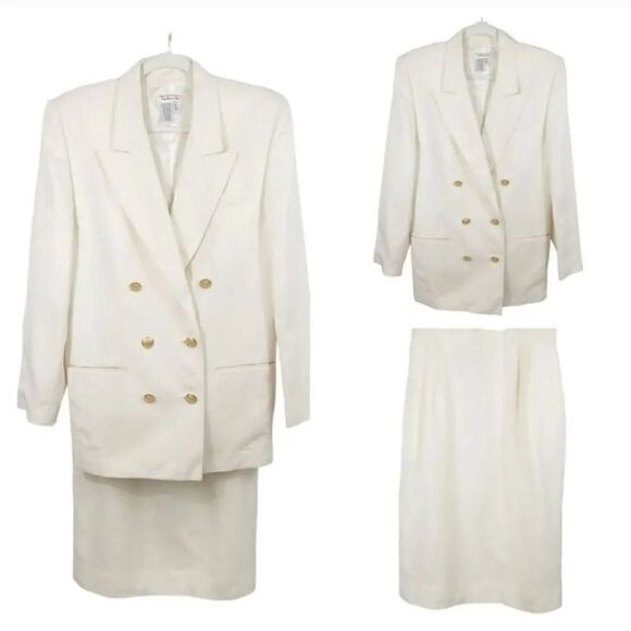 Vintage Talbots 2 PC Linen Blend Double-breasted Blazer Jacket and Skirt Suit 12 - Picture 2 of 16